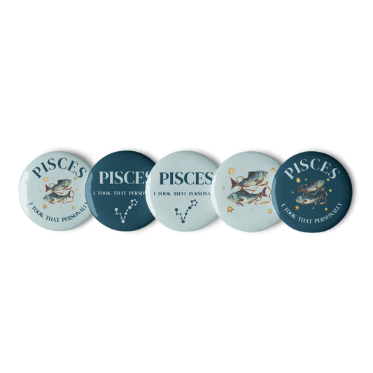 Pisces Zodiac Pin Buttons Set of 5