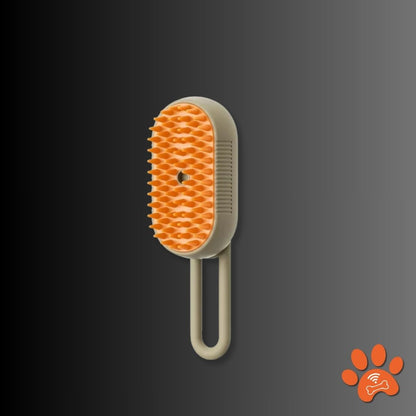 Pet grooming brush with orange bristles on a dark background