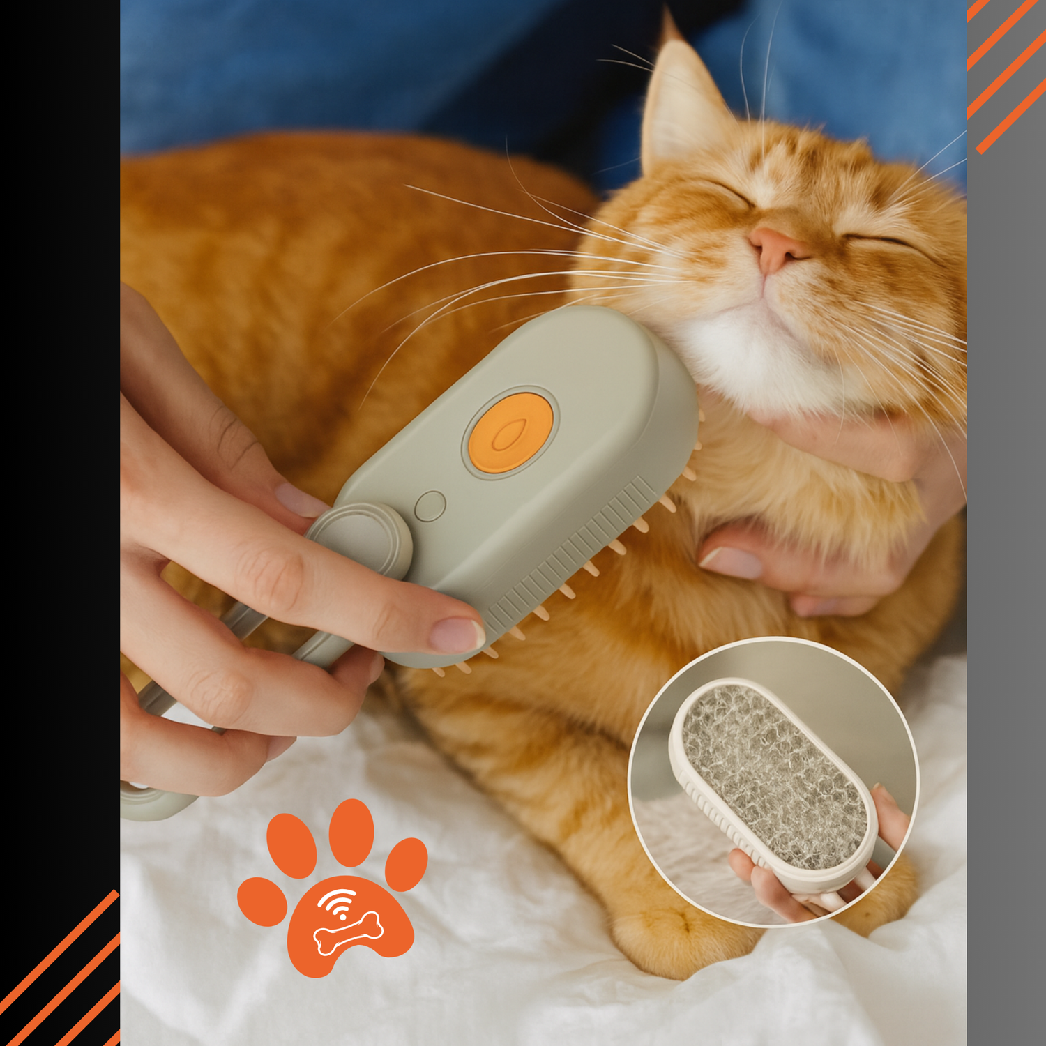 Pet Glow Steam Brush grooming a happy cat – 3-in-1 brush for shedding, cleaning, and shiny coats