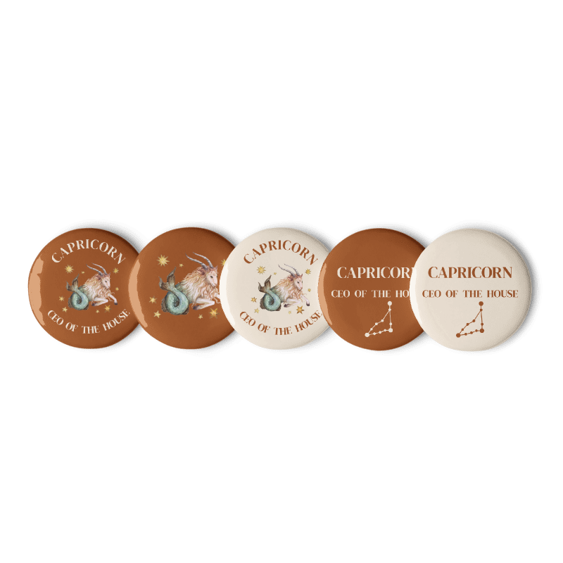Capricorn Zodiac Pin Buttons Set of 5